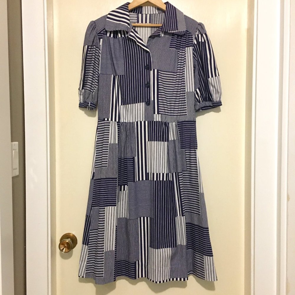 Vintage 70s Handmade Patchwork Print Cotton Day Dress S Cottagecore